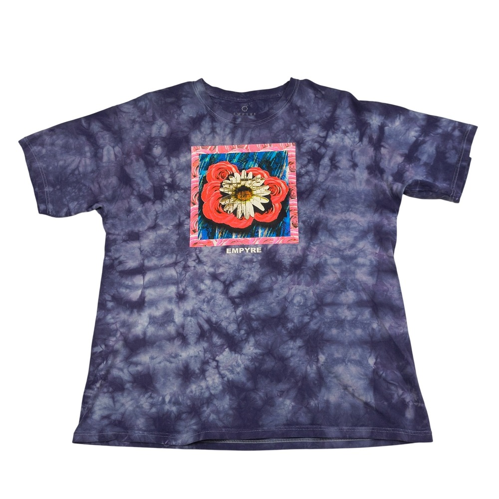 Empyre Mens Large Purple Tie Dye Graphic T-Shirt Flower Roses Print Skater Tee